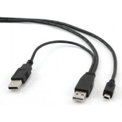 CABLU alimentare si date GEMBIRD, pt. smartphone, USB 2.0 (T) la Mini-USB 2.0 (T), 0.9m, conectori auriti, extra power socket US