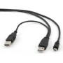 CABLU alimentare si date GEMBIRD, pt. smartphone, USB 2.0 (T) la Mini-USB 2.0 (T), 0.9m, conectori auriti, extra power socket US