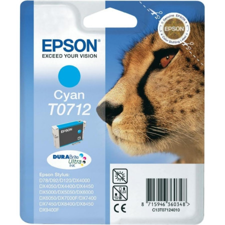 Cartus Cerneala Original Epson Cyan, T0712, pentru D78|DX4000|4050|5000|5050|6000|6050|7000F, , (timbru verde 0.15 lei),  "C13T0