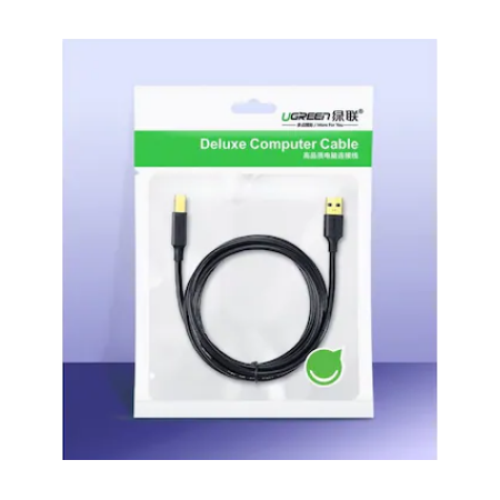 CABLU USB Ugreen pt. imprimanta, "US135" USB 2.0 (T) la USB 2.0 Type-B (T), 1.5m, conectori auriti, negru, "10350" (timbru verde