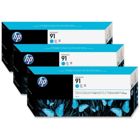 Tri-Pack Original HP Cyan, nr.91, pentru DesignJet Z6100, 3x775ml, (timbru verde 0.45 lei)"C9483A"