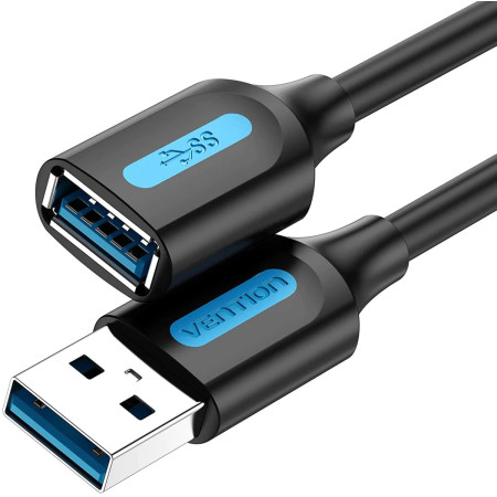 Cablu USB prelungitor Vention, USB 3.2 gen 1 (T) la USB 3.2 gen 1 (M), 1m rata transfer 5 Gbps, invelis PVC, negru, "CBHBF" (tim