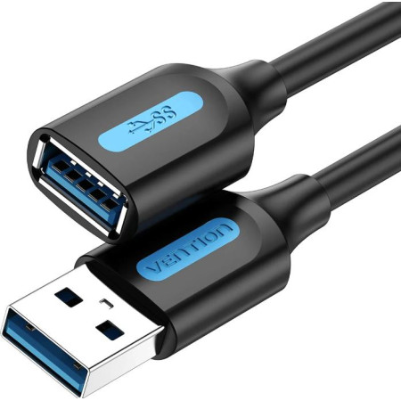 Cablu USB prelungitor Vention, USB 3.2 gen 1 (T) la USB 3.2 gen 1 (M), 3m rata transfer 5 Gbps, invelis PVC, negru, "CBHBI" (tim