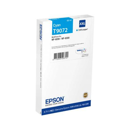 Cartus Cerneala Original Epson Cyan, T9072, pentru WF-6590DWF, 7K,  (timbru verde 1.2 lei),  "C13T907240"