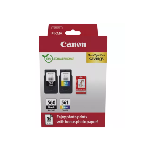 Combo-Pack Value Original Canon Black/Color, PG-560/CL-561+hartie Photo, pentru Pixma TS5350|TS5351|TS5352, 180/180, (timbru ver