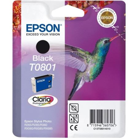 Cartus Cerneala Original Epson Photo Black, T0801, pentru Stylus Photo R265|360|RX562,  , (timbru verde 0.15 lei), "C13T08014011